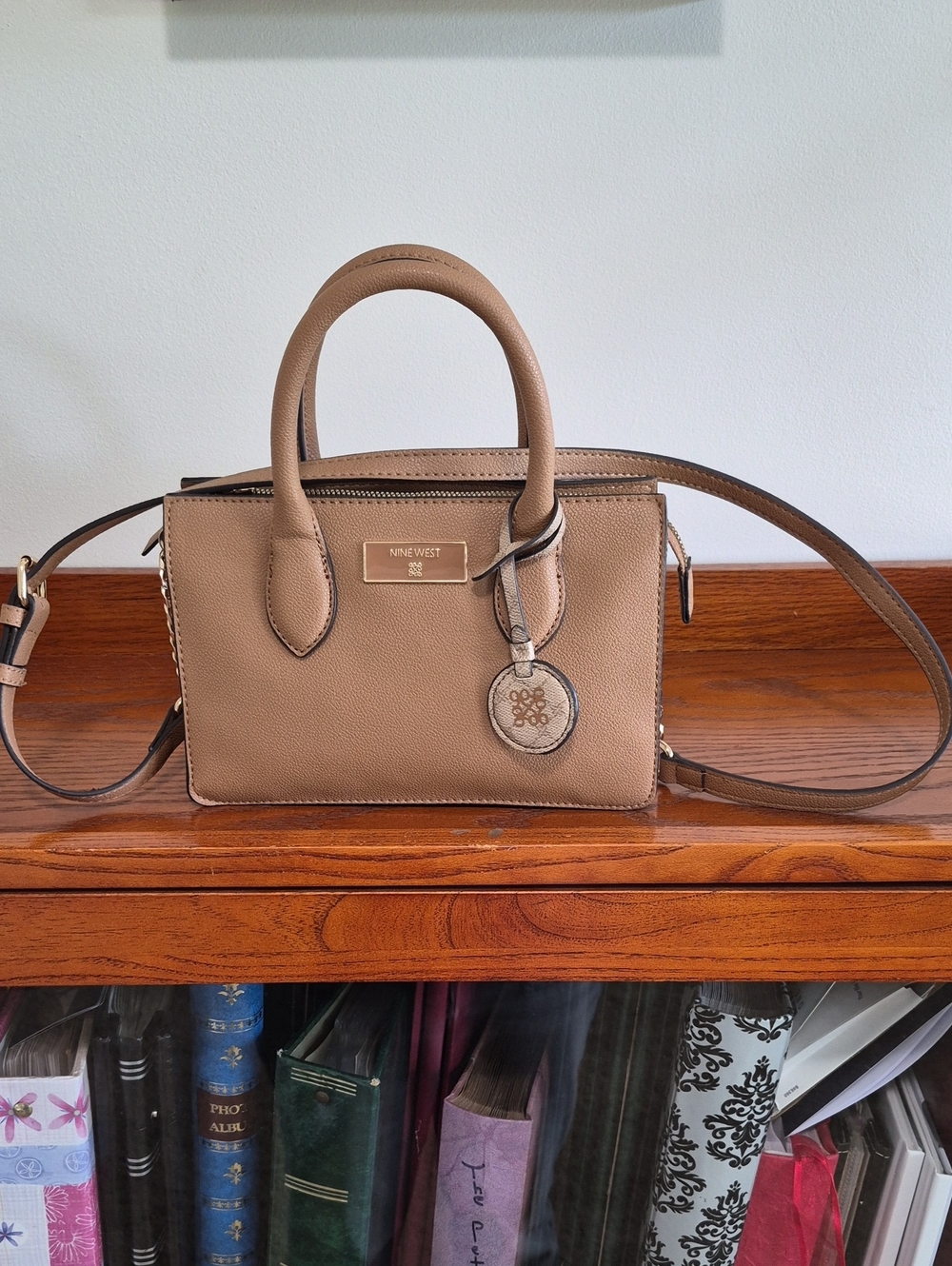 Nine West Magadalina Mini Tote Crossbody In New Khaki w/ Gold Chain Accent